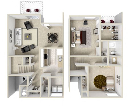 Floor plan for 2 beds, 1.5 baths, 1095 sqft